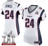 Women's Nike New England Patriots #24 Cyrus Jones Elite White Super Bowl LI 51 NFL Jersey
