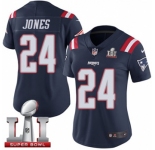Women's Nike New England Patriots #24 Cyrus Jones Limited Navy Blue Rush Super Bowl LI 51 NFL Jersey
