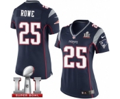 Women's Nike New England Patriots #25 Eric Rowe Elite Navy Blue Team Color Super Bowl LI 51 NFL Jersey