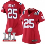 Women's Nike New England Patriots #25 Eric Rowe Elite Red Alternate Super Bowl LI 51 NFL Jersey