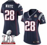 Women's Nike New England Patriots #28 James White Elite Navy Blue Team Color Super Bowl LI 51 NFL Jersey