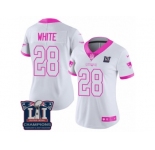Women's Nike New England Patriots #28 James White Limited White Pink Rush Fashion Super Bowl LI Champions NFL Jersey