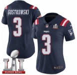 Women's Nike New England Patriots #3 Stephen Gostkowski Limited Navy Blue Rush Super Bowl LI 51 NFL Jersey