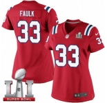 Women's Nike New England Patriots #33 Kevin Faulk Elite Red Alternate Super Bowl LI 51 NFL Jersey