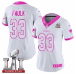 Women's Nike New England Patriots #33 Kevin Faulk Limited White-Pink Rush Fashion Super Bowl LI 51 NFL Jersey