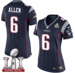 Women's Nike New England Patriots #6 Ryan Allen Elite Navy Blue Team Color Super Bowl LI 51 NFL Jersey