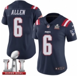 Women's Nike New England Patriots #6 Ryan Allen Limited Navy Blue Rush Super Bowl LI 51 NFL Jersey