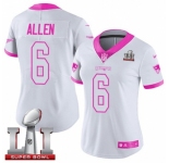 Women's Nike New England Patriots #6 Ryan Allen Limited White-Pink Rush Fashion Super Bowl LI 51 NFL Jersey