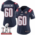 Women's Nike New England Patriots #60 David Andrews Limited Navy Blue Rush Super Bowl LI 51 NFL Jersey