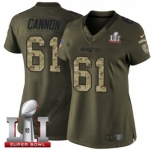 Women's Nike New England Patriots #61 Marcus Cannon Limited Green Salute to Service Super Bowl LI 51 NFL Jersey