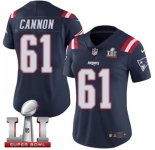 Women's Nike New England Patriots #61 Marcus Cannon Limited Navy Blue Rush Super Bowl LI 51 NFL Jersey