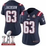 Women's Nike New England Patriots #63 Tre Jackson Limited Navy Blue Rush Super Bowl LI 51 NFL Jersey