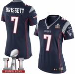 Women's Nike New England Patriots #7 Jacoby Brissett Elite Navy Blue Team Color Super Bowl LI 51 NFL Jersey