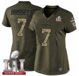 Women's Nike New England Patriots #7 Jacoby Brissett Limited Green Salute to Service Super Bowl LI 51 NFL Jersey