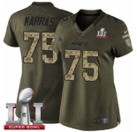 Women's Nike New England Patriots #75 Ted Karras Limited Green Salute to Service Super Bowl LI 51 NFL Jersey