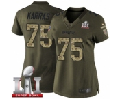 Women's Nike New England Patriots #75 Ted Karras Limited Green Salute to Service Super Bowl LI 51 NFL Jersey