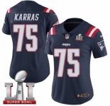 Women's Nike New England Patriots #75 Ted Karras Limited Navy Blue Rush Super Bowl LI 51 NFL Jersey