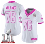 Women's Nike New England Patriots #76 Sebastian Vollmer Limited White-Pink Rush Fashion Super Bowl LI 51 NFL Jersey