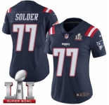 Women's Nike New England Patriots #77 Nate Solder Limited Navy Blue Rush Super Bowl LI 51 NFL Jersey