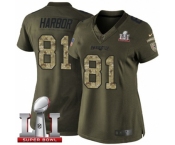 Women's Nike New England Patriots #81 Clay Harbor Limited Green Salute to Service Super Bowl LI 51 NFL Jersey