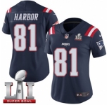 Women's Nike New England Patriots #81 Clay Harbor Limited Navy Blue Rush Super Bowl LI 51 NFL Jersey
