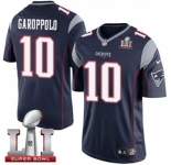 Youth Nike New England Patriots #10 Jimmy Garoppolo Elite Navy Blue Team Color Super Bowl LI 51 NFL Jersey