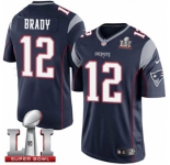 Youth Nike New England Patriots #12 Tom Brady Limited Navy Blue Team Color Super Bowl LI 51 NFL Jersey