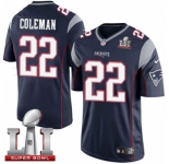 Youth Nike New England Patriots #22 Justin Coleman Elite Navy Blue Team Color Super Bowl LI 51 NFL Jersey