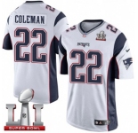 Youth Nike New England Patriots #22 Justin Coleman Elite White Super Bowl LI 51 NFL Jersey