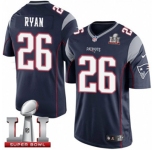 Youth Nike New England Patriots #26 Logan Ryan Elite Navy Blue Team Color Super Bowl LI 51 NFL Jersey