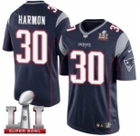 Youth Nike New England Patriots #30 Duron Harmon Elite Navy Blue Team Color Super Bowl LI 51 NFL Jersey
