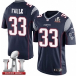 Youth Nike New England Patriots #33 Kevin Faulk Elite Navy Blue Team Color Super Bowl LI 51 NFL Jersey