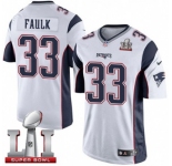 Youth Nike New England Patriots #33 Kevin Faulk Elite White Super Bowl LI 51 NFL Jersey