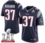 Youth Nike New England Patriots #37 Jordan Richards Elite Navy Blue Team Color Super Bowl LI 51 NFL Jersey