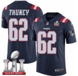 Youth Nike New England Patriots #62 Joe Thuney Limited Navy Blue Rush Super Bowl LI 51 NFL Jersey