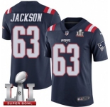 Youth Nike New England Patriots #63 Tre Jackson Limited Navy Blue Rush Super Bowl LI 51 NFL Jersey