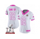 Women's Nike Atlanta Falcons #12 Mohamed Sanu Limited White Pink Rush Fashion Super Bowl LI 51 NFL Jersey
