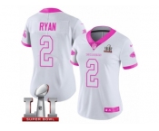 Women's Nike Atlanta Falcons #2 Matt Ryan Limited White Pink Rush Fashion Super Bowl LI 51 NFL Jersey