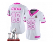 Women's Nike Atlanta Falcons #26 Tevin Coleman Limited White Pink Rush Fashion Super Bowl LI 51 NFL Jersey