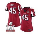Women's Nike Atlanta Falcons #45 Deion Jones Limited Red Team Color Super Bowl LI 51 NFL Jersey