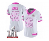 Women's Nike Atlanta Falcons #45 Deion Jones Limited White Pink Rush Fashion Super Bowl LI 51 NFL Jersey