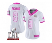 Women's Nike Atlanta Falcons #8 Matt Schaub Limited White Pink Rush Fashion Super Bowl LI 51 NFL Jersey