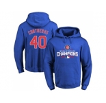 Chicago Cubs #40 Willson Contreras Blue 2016 World Series Champions Pullover Baseball Hoodie