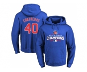 Chicago Cubs #40 Willson Contreras Blue 2016 World Series Champions Pullover Baseball Hoodie