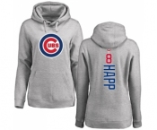 MLB Women's Nike Chicago Cubs #8 Ian Happ Ash Backer Pullover Hoodie