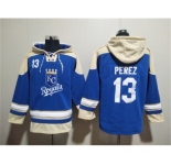 Men's Kansas City Royals #13 Salvador Perez Blue Ageless Must-Have Lace-Up Pullover Hoodie
