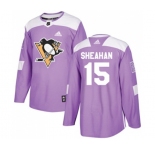 Adidas Pittsburgh Penguins #15 Riley Sheahan Authentic Purple Fights Cancer Practice NHL Jersey