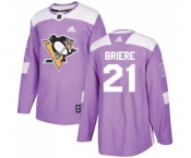 Adidas Pittsburgh Penguins #21 Michel Briere Authentic Purple Fights Cancer Practice NHL Jersey