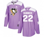 Adidas Pittsburgh Penguins #22 Matt Hunwick Authentic Purple Fights Cancer Practice NHL Jersey