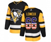 Adidas Pittsburgh Penguins #66 Mario Lemieux Authentic Black USA Flag Fashion NHL Jersey